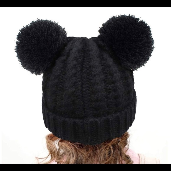black toddler Pom ball winter hat - Picture 2 of 5